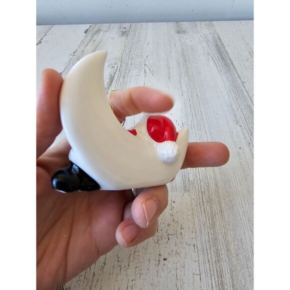 Vintage Enesco Santa Moon ceramic ornament red white shabby chic Xmas tree - Picture 4 of 7